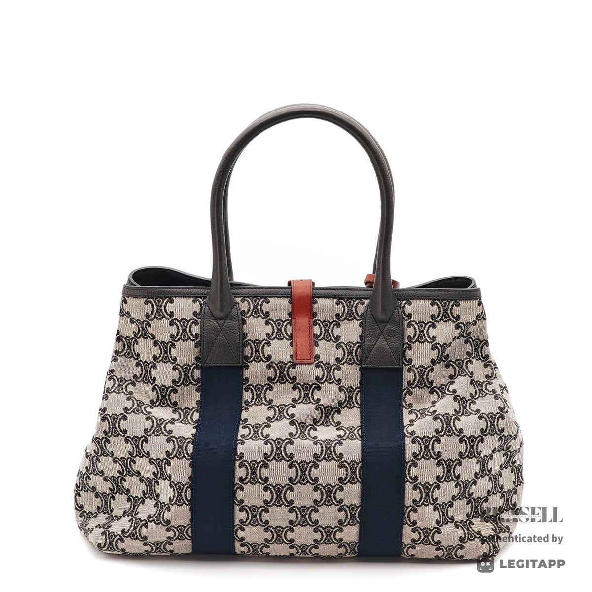CELINE Paris Macadam Hand Bag Gray Navy Canvas Large Dust Bag 【ImportFeeFREE】