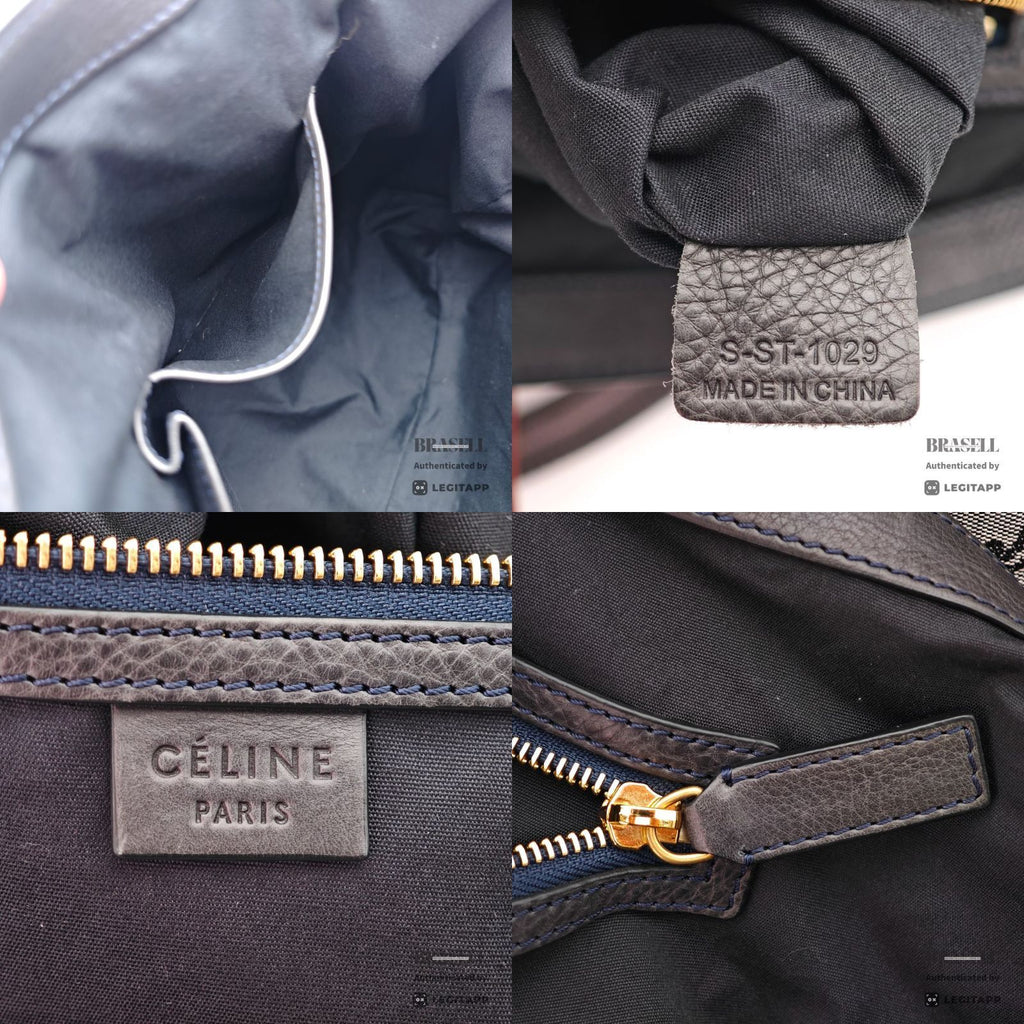 CELINE Paris Macadam Hand Bag Gray Navy Canvas Large Dust Bag 【ImportFeeFREE】
