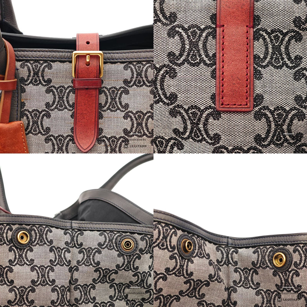 CELINE Paris Macadam Hand Bag Gray Navy Canvas Large Dust Bag 【ImportFeeFREE】
