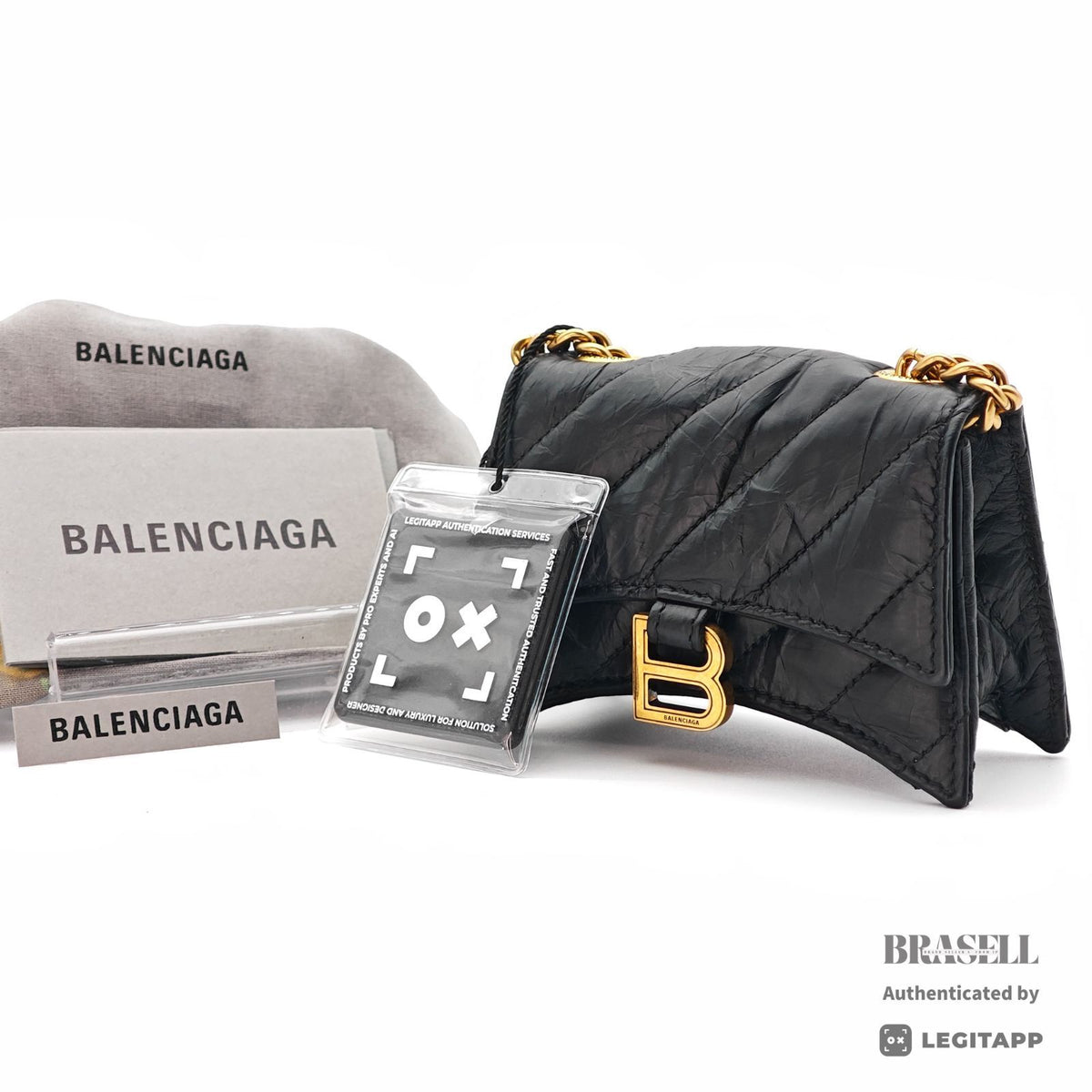 BALENCIAGA Crushed Mini Chain Shoulder Bag Black Women's【ImportFeeFREE】