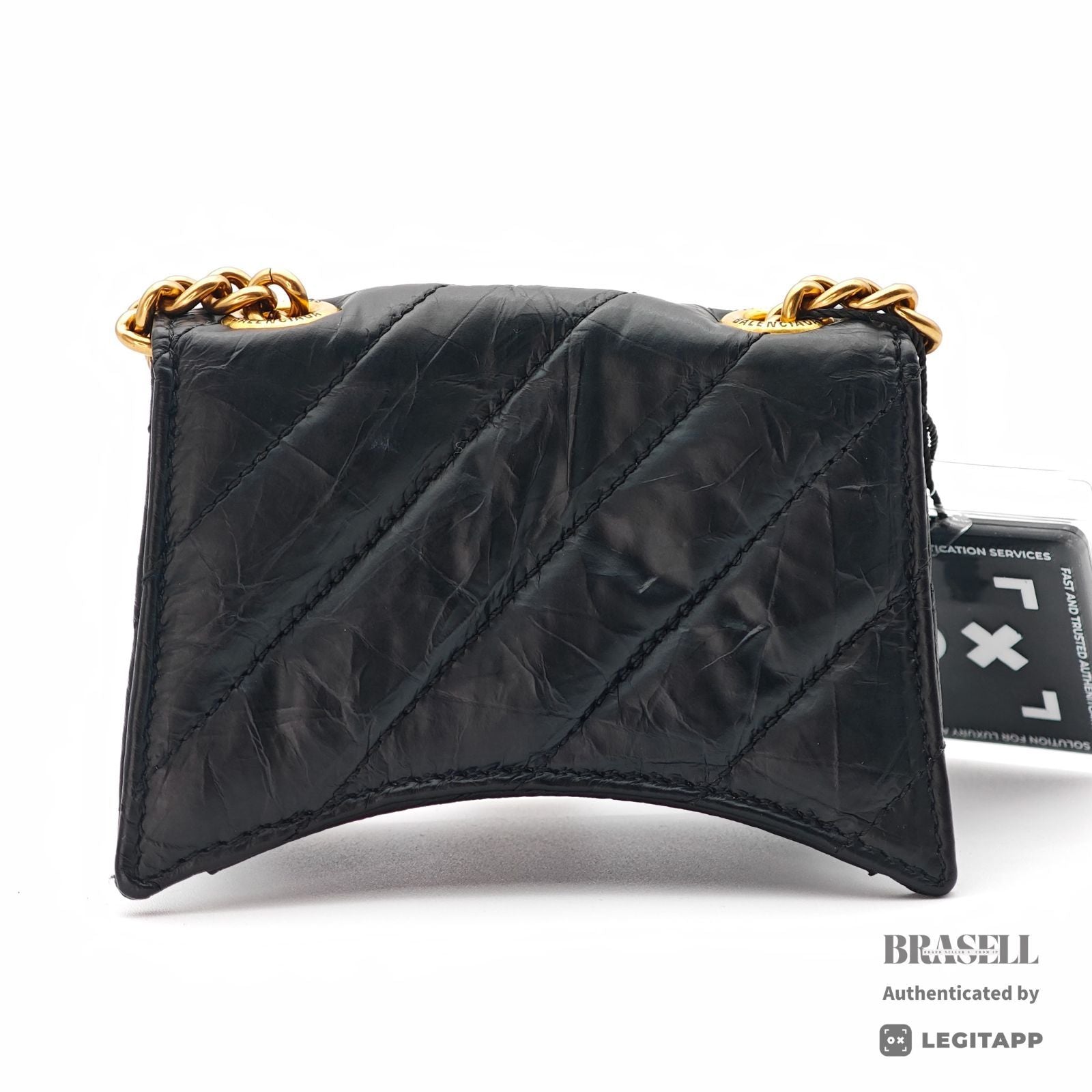 BALENCIAGA Crushed Mini Chain Shoulder Bag Black Women's【ImportFeeFREE】