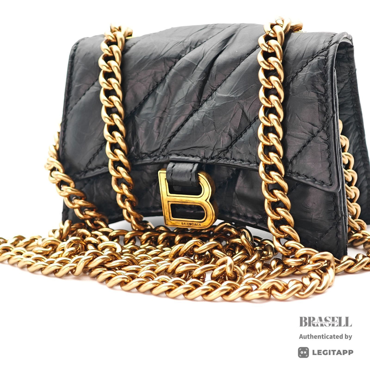 BALENCIAGA Crushed Mini Chain Shoulder Bag Black Women's【ImportFeeFREE】