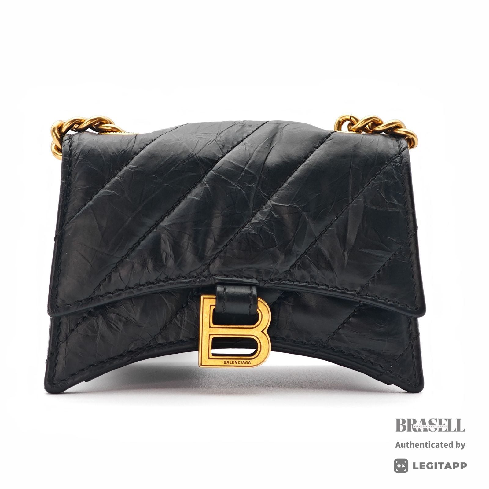 BALENCIAGA Crushed Mini Chain Shoulder Bag Black Women's【ImportFeeFREE】