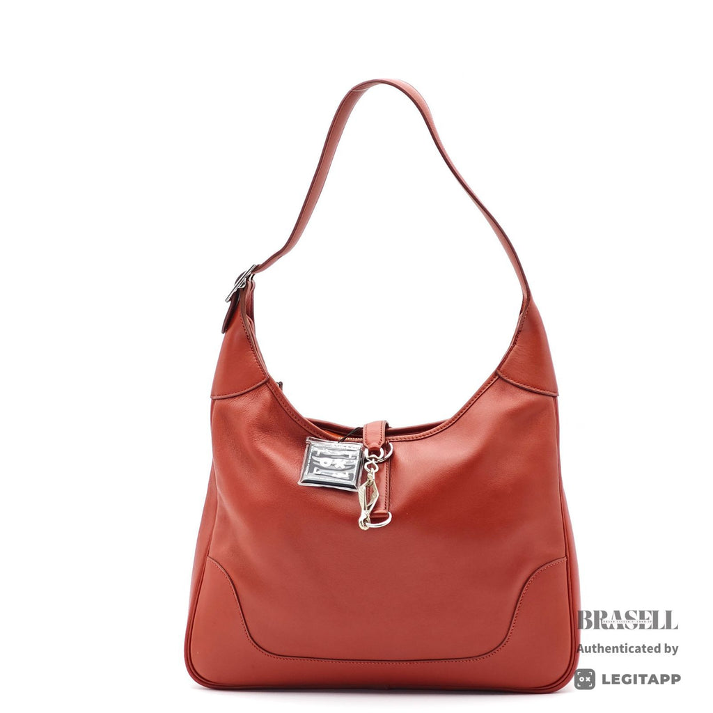HERMES Trim 35 Shoulder Hand Bag Leather Red One Shoulder 【ImportFeeFREE】