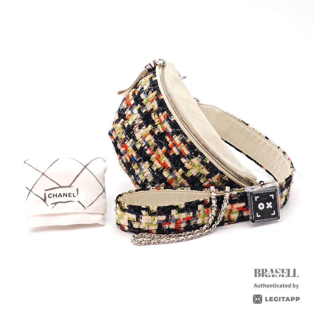 CHANEL Tweed Waist Bag White Women's Shoulder Bag Shoulder【ImportFeeFREE】