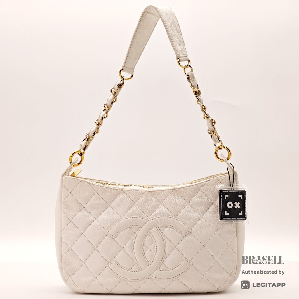 CHANEL Caviar Skin Shoulder Tote Bag White Women's【ImportFeeFREE】