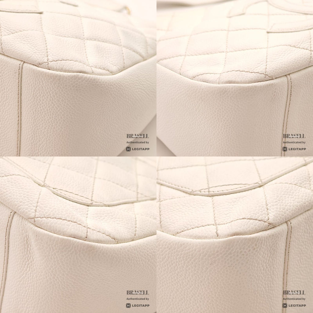 CHANEL Caviar Skin Shoulder Tote Bag White Women's【ImportFeeFREE】