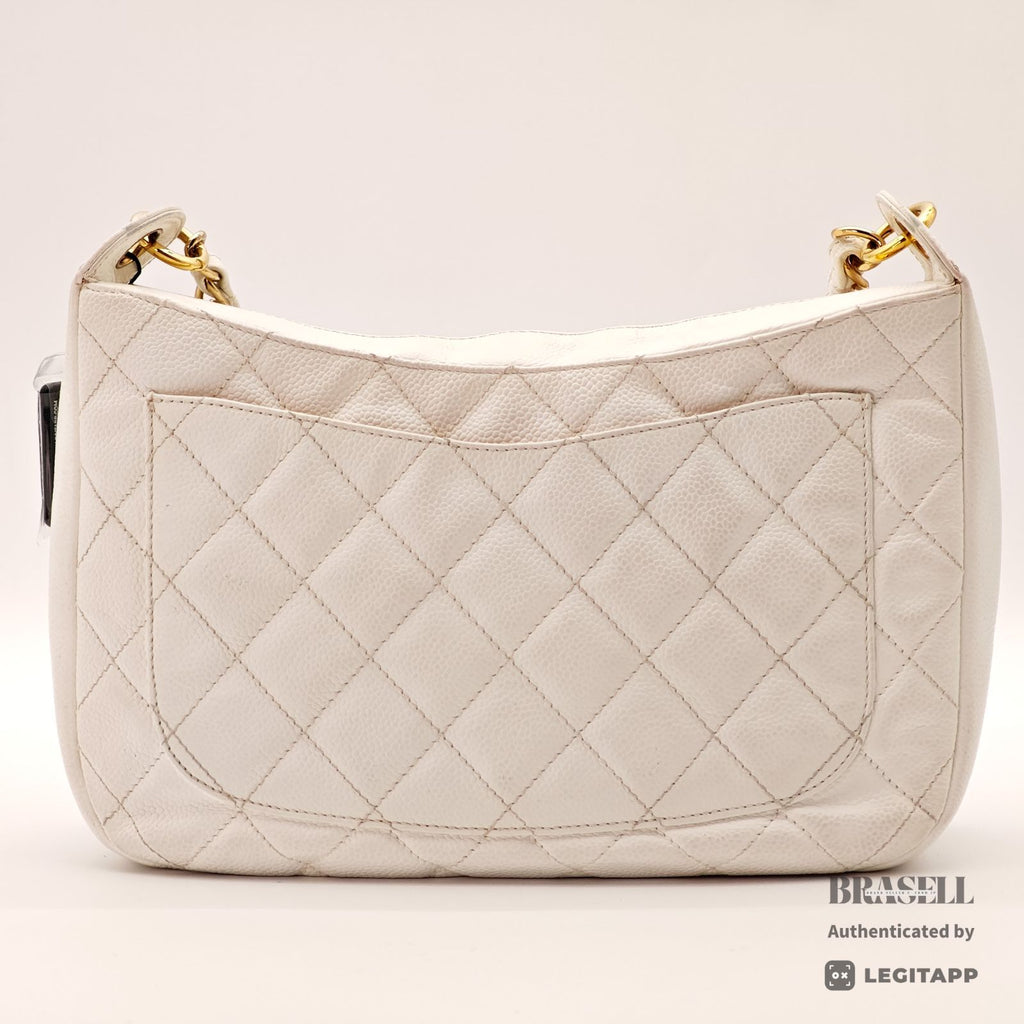 CHANEL Caviar Skin Shoulder Tote Bag White Women's【ImportFeeFREE】