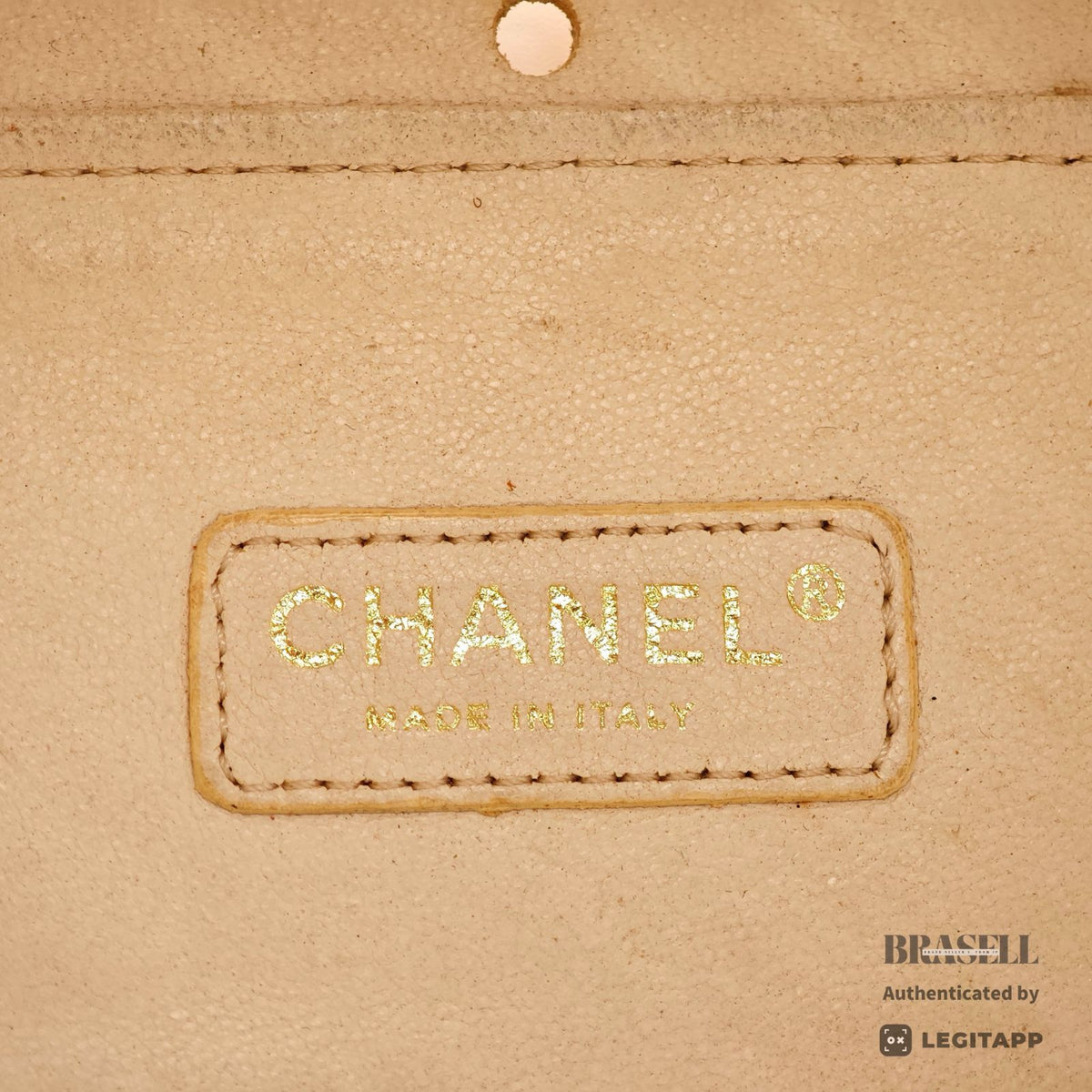 CHANEL CC Logo Punching Chain Tote Bag Beige Patent Leather 【ImportFeeFREE】