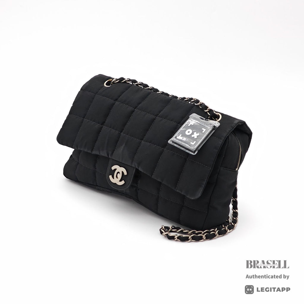 CHANEL Chocolate Bar Quilted Double Chain Shoulder Bag Black【ImportFeeFREE】