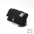 CHANEL Chocolate Bar Quilted Double Chain Shoulder Bag Black【ImportFeeFREE】