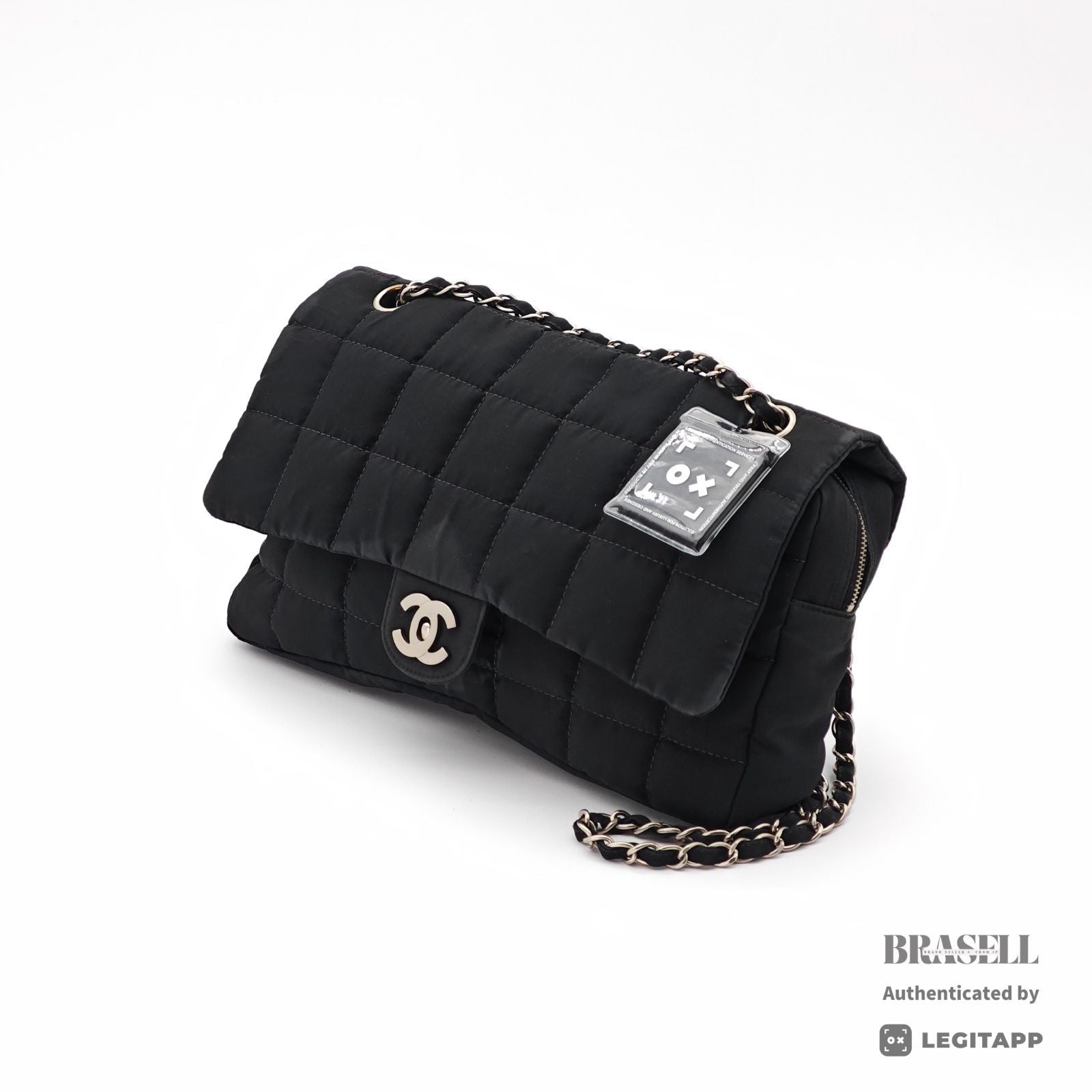 CHANEL Chocolate Bar Quilted Double Chain Shoulder Bag Black【ImportFeeFREE】
