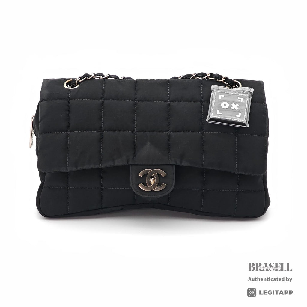 CHANEL Chocolate Bar Quilted Double Chain Shoulder Bag Black【ImportFeeFREE】