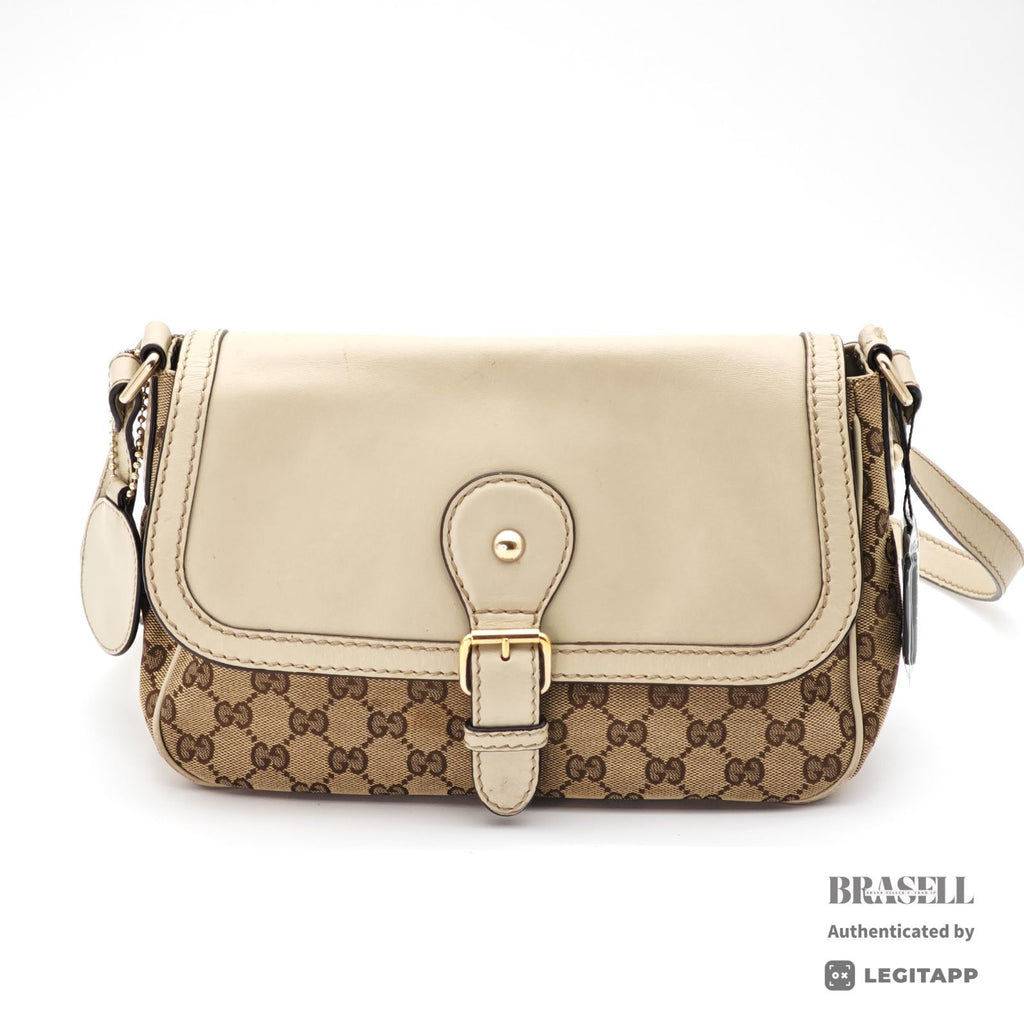 GUCCI GG Canvas Shoulder Bag 308452 Beige Leather Canvas 【ImportFeeFREE】