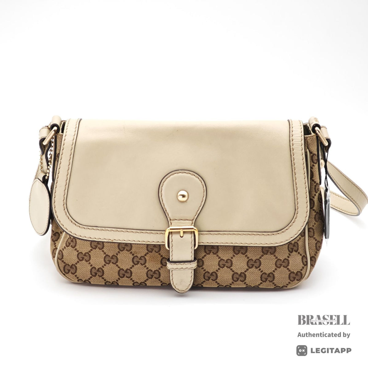 GUCCI GG Canvas Shoulder Bag 308452 Beige Leather Canvas 【ImportFeeFREE】