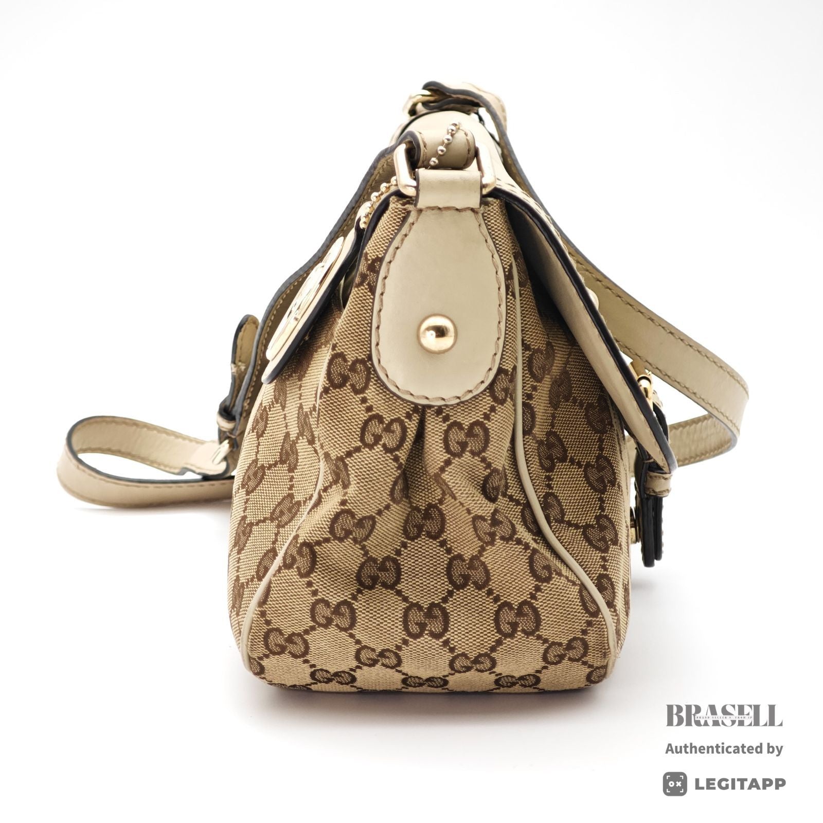 GUCCI GG Canvas Shoulder Bag 308452 Beige Leather Canvas 【ImportFeeFREE】