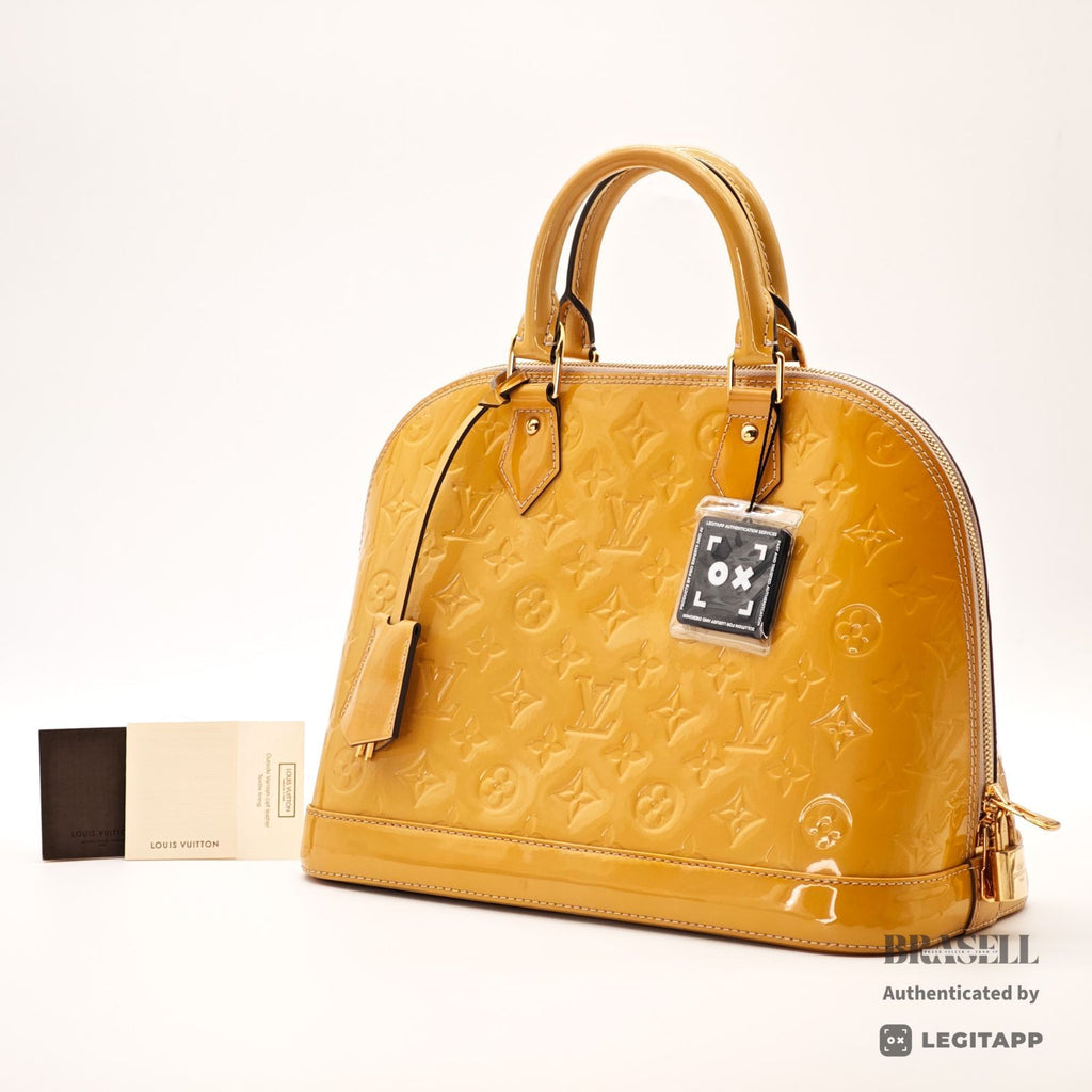 LOUIS VUITTON Vernis Alma PM M91610 Hand Bag Monogram Yellow 【ImportFeeFREE】