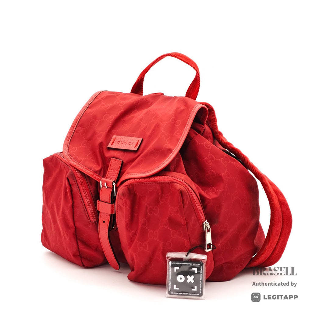 GUCCI GG Nylon Backpack Day Bag Rucksack 510343 Red 【ImportFeeFREE】