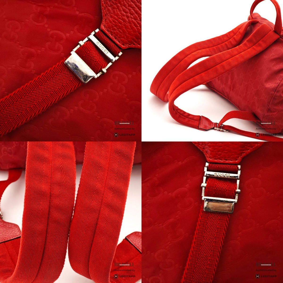GUCCI GG Nylon Backpack Day Bag Rucksack 510343 Red 【ImportFeeFREE】