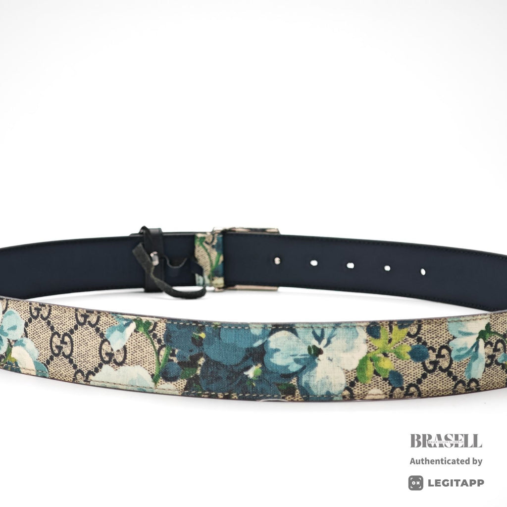 GUCCI GG Supreme Blooms Belt 546375 Floral Navy Leather 【ImportFeeFREE】