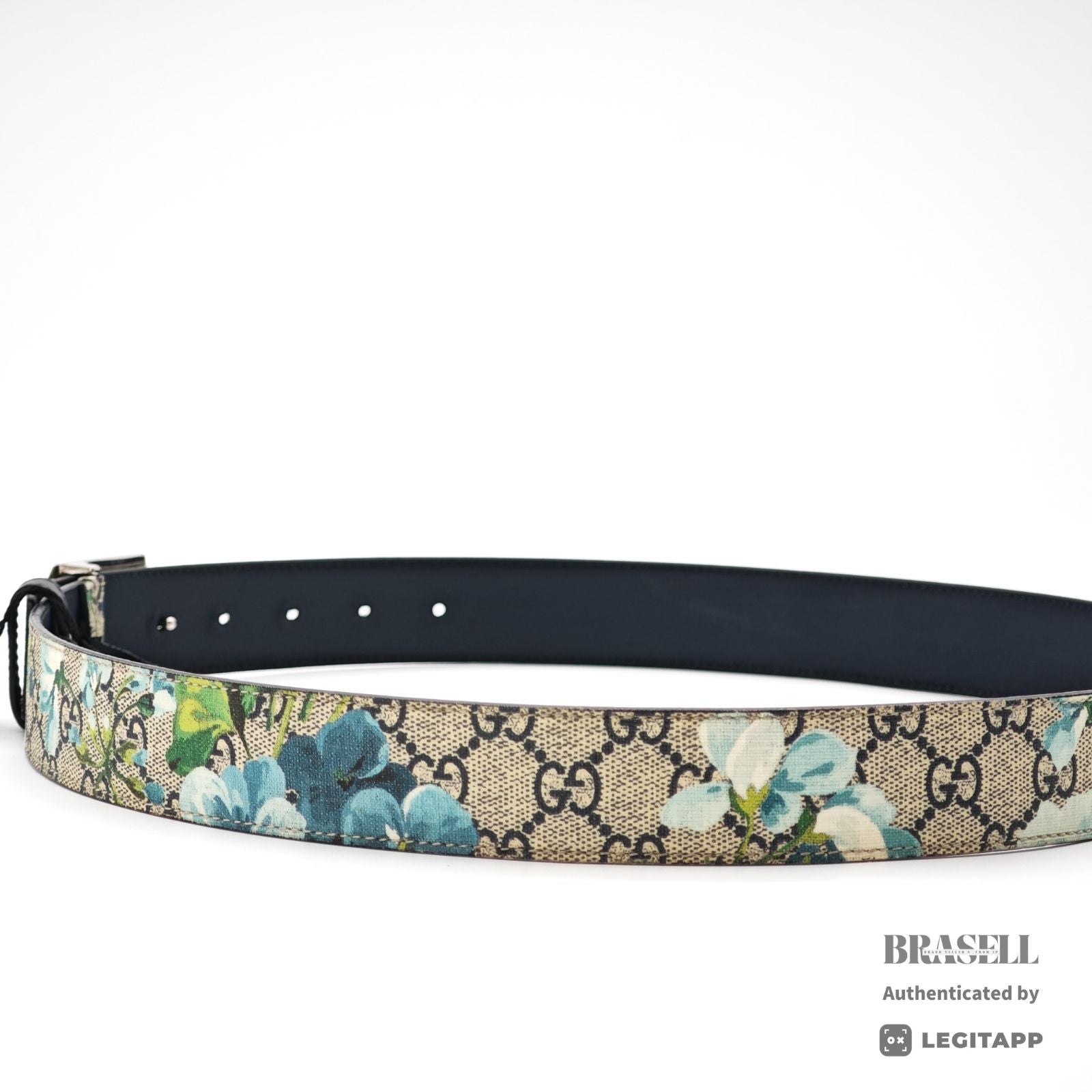 GUCCI GG Supreme Blooms Belt 546375 Floral Navy Leather 【ImportFeeFREE】