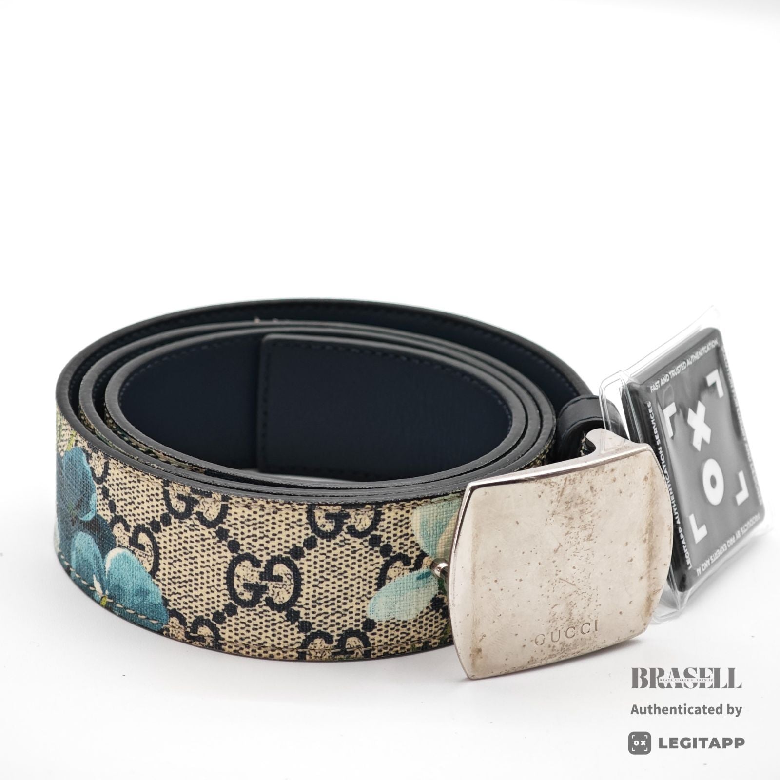 GUCCI GG Supreme Blooms Belt 546375 Floral Navy Leather 【ImportFeeFREE】