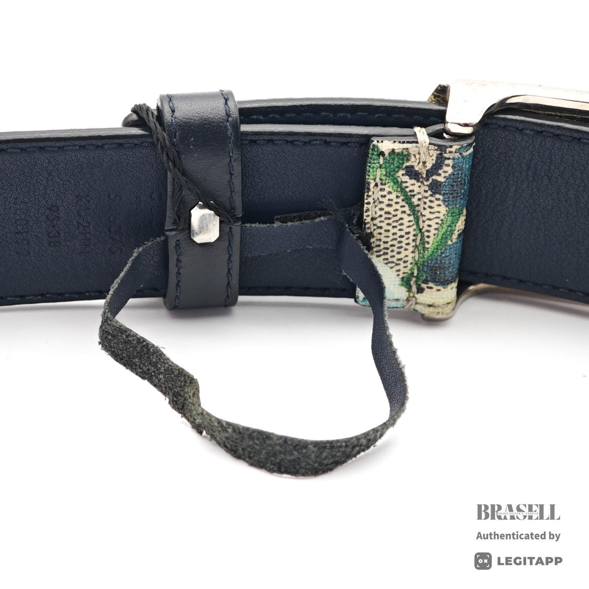 GUCCI GG Supreme Blooms Belt 546375 Floral Navy Leather 【ImportFeeFREE】