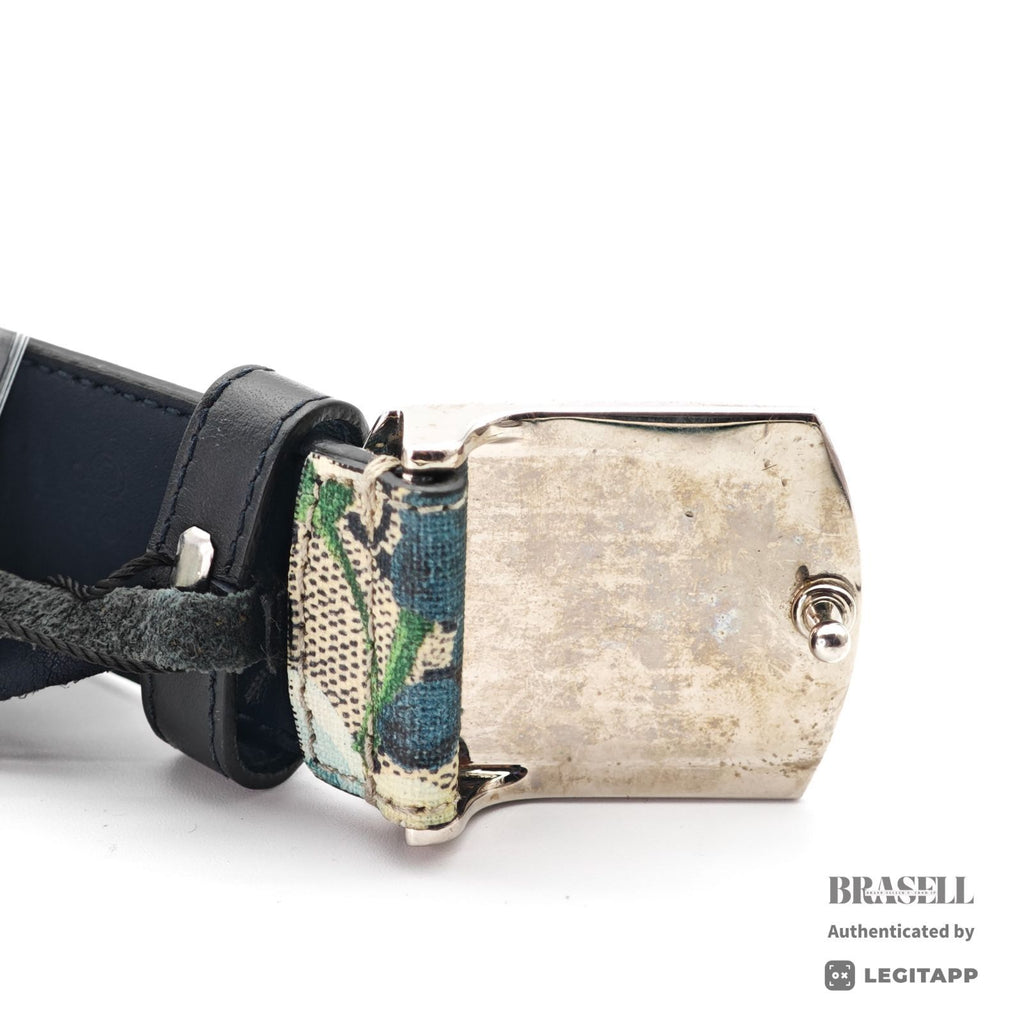 GUCCI GG Supreme Blooms Belt 546375 Floral Navy Leather 【ImportFeeFREE】