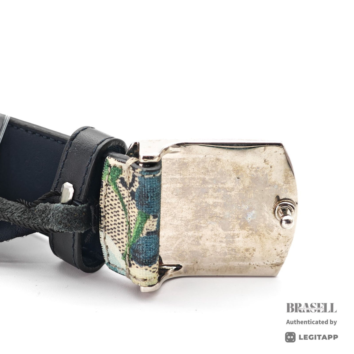 GUCCI GG Supreme Blooms Belt 546375 Floral Navy Leather 【ImportFeeFREE】