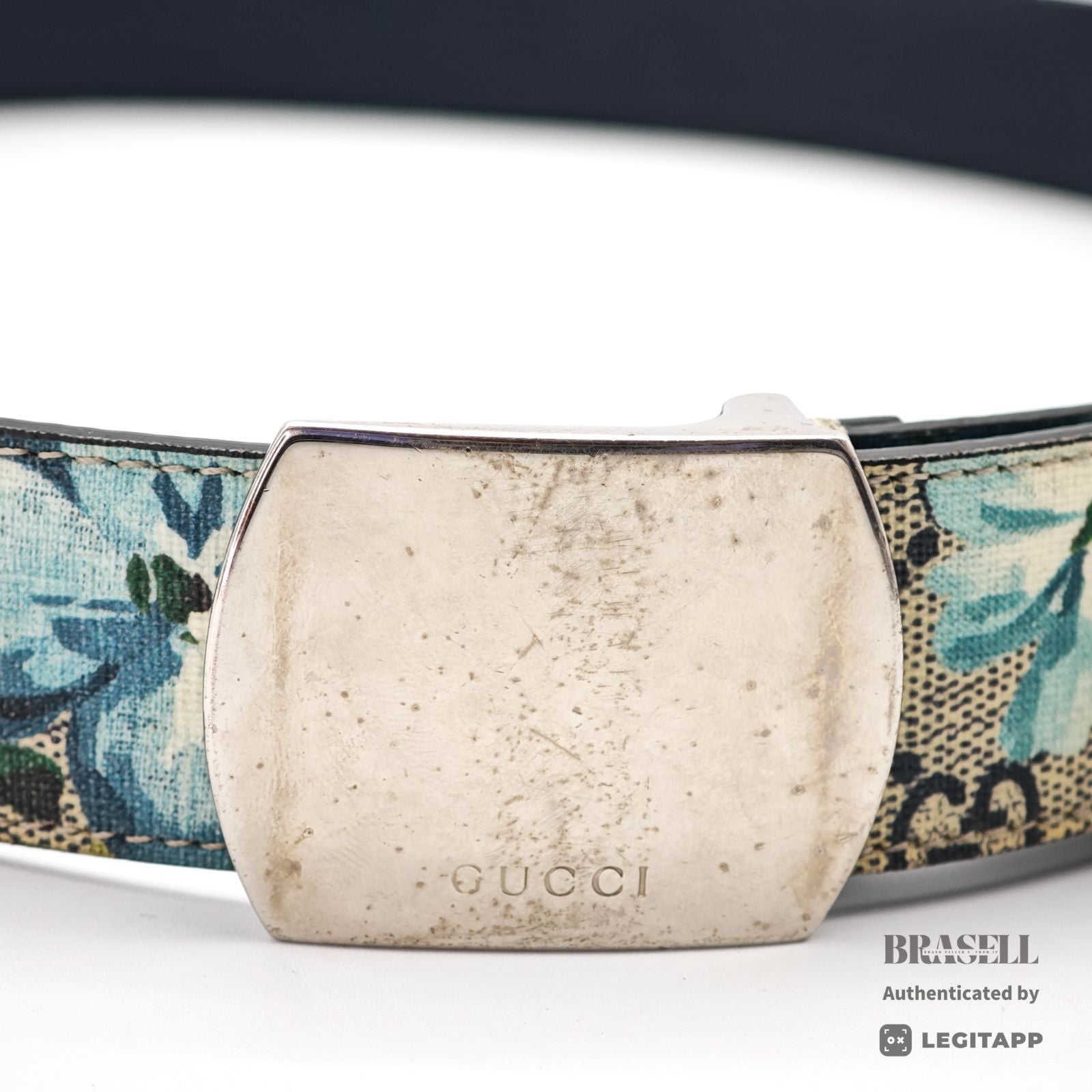 GUCCI GG Supreme Blooms Belt 546375 Floral Navy Leather 【ImportFeeFREE】