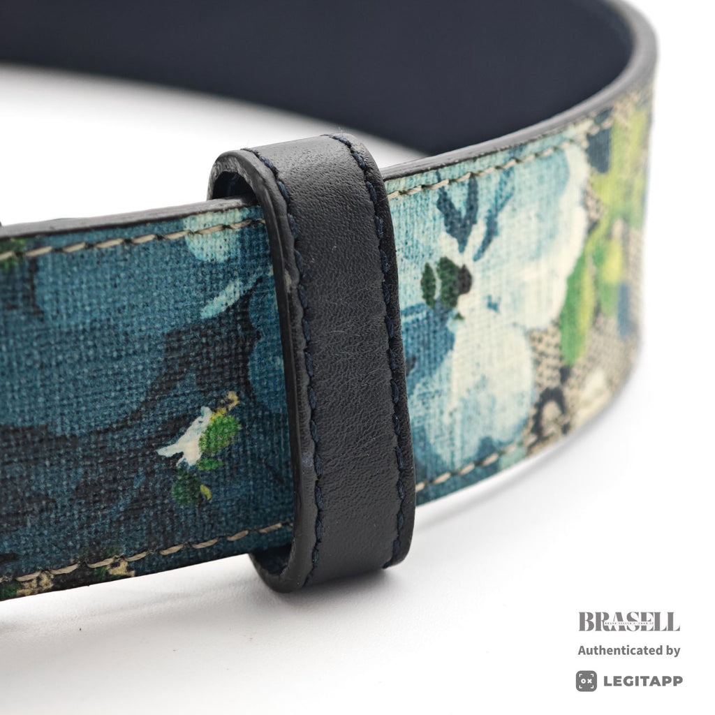 GUCCI GG Supreme Blooms Belt 546375 Floral Navy Leather 【ImportFeeFREE】