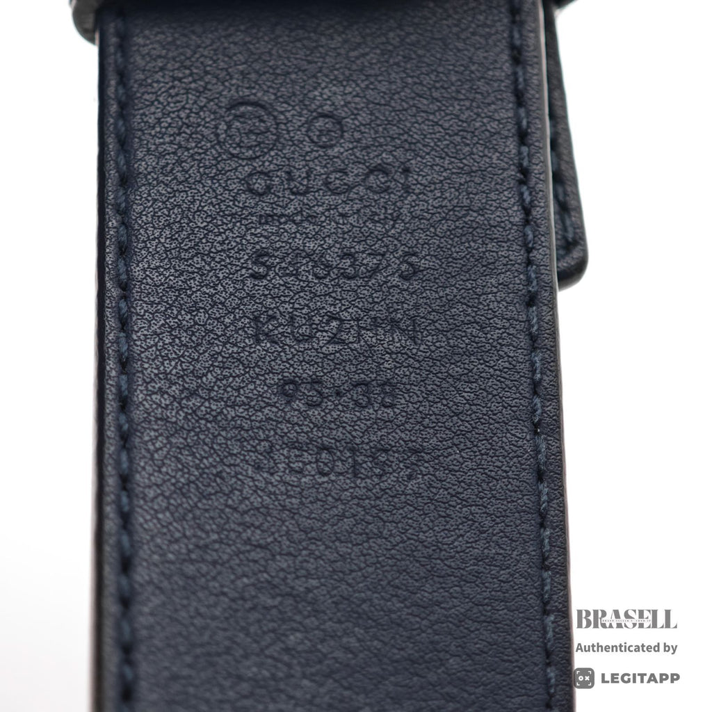 GUCCI GG Supreme Blooms Belt 546375 Floral Navy Leather 【ImportFeeFREE】