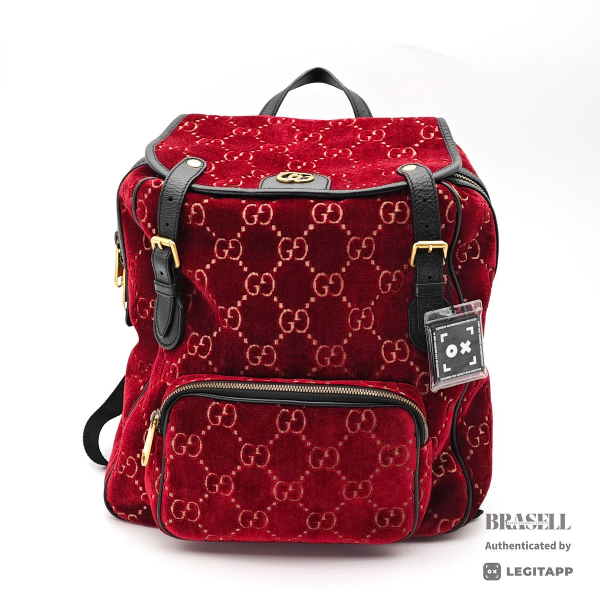 GUCCI GG Velvet Backpack 574942 Red Velour Large Diaper Bag 【ImportFeeFREE】