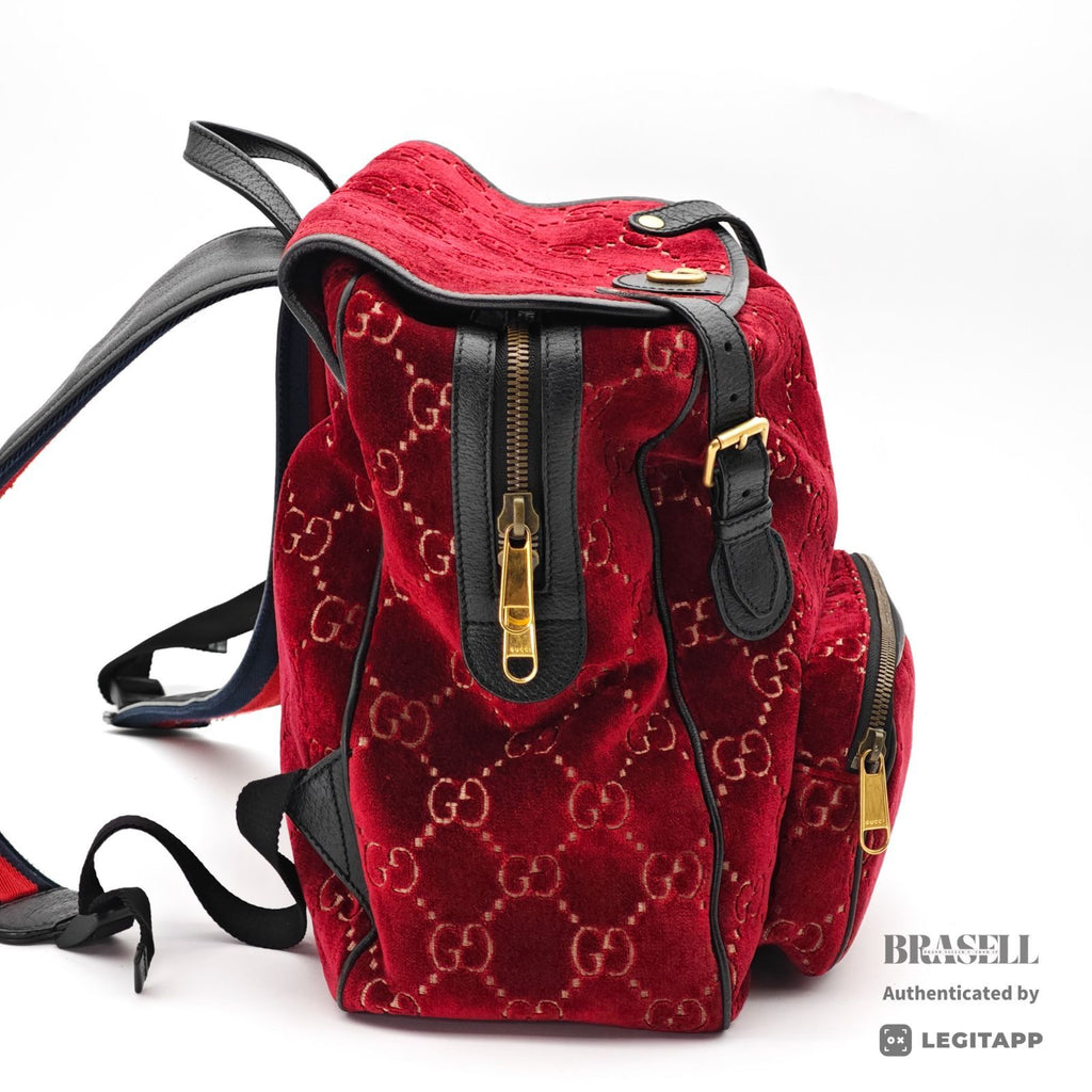 GUCCI GG Velvet Backpack 574942 Red Velour Large Diaper Bag 【ImportFeeFREE】