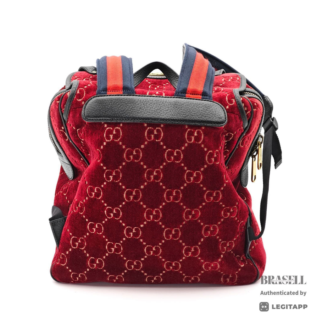 GUCCI GG Velvet Backpack 574942 Red Velour Large Diaper Bag 【ImportFeeFREE】