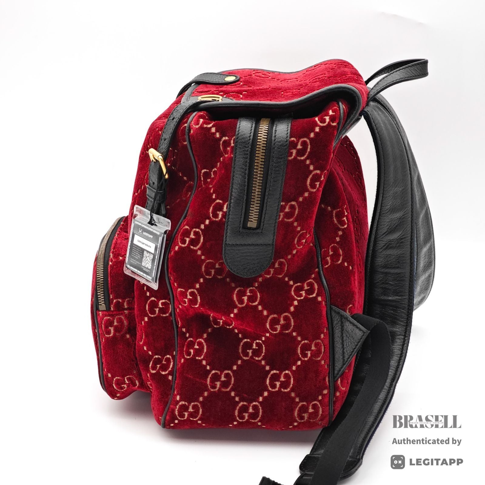 GUCCI GG Velvet Backpack 574942 Red Velour Large Diaper Bag 【ImportFeeFREE】