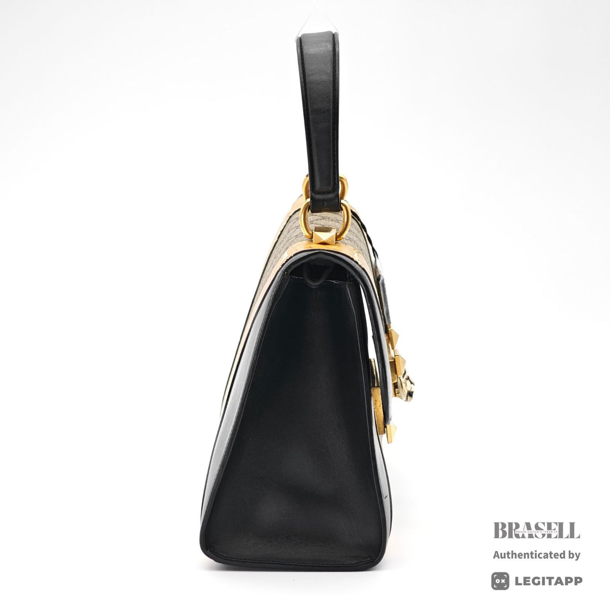GUCCI Tiger Head Handbag 497996 Black Gold Beige Top Handle【ImportFeeFREE】