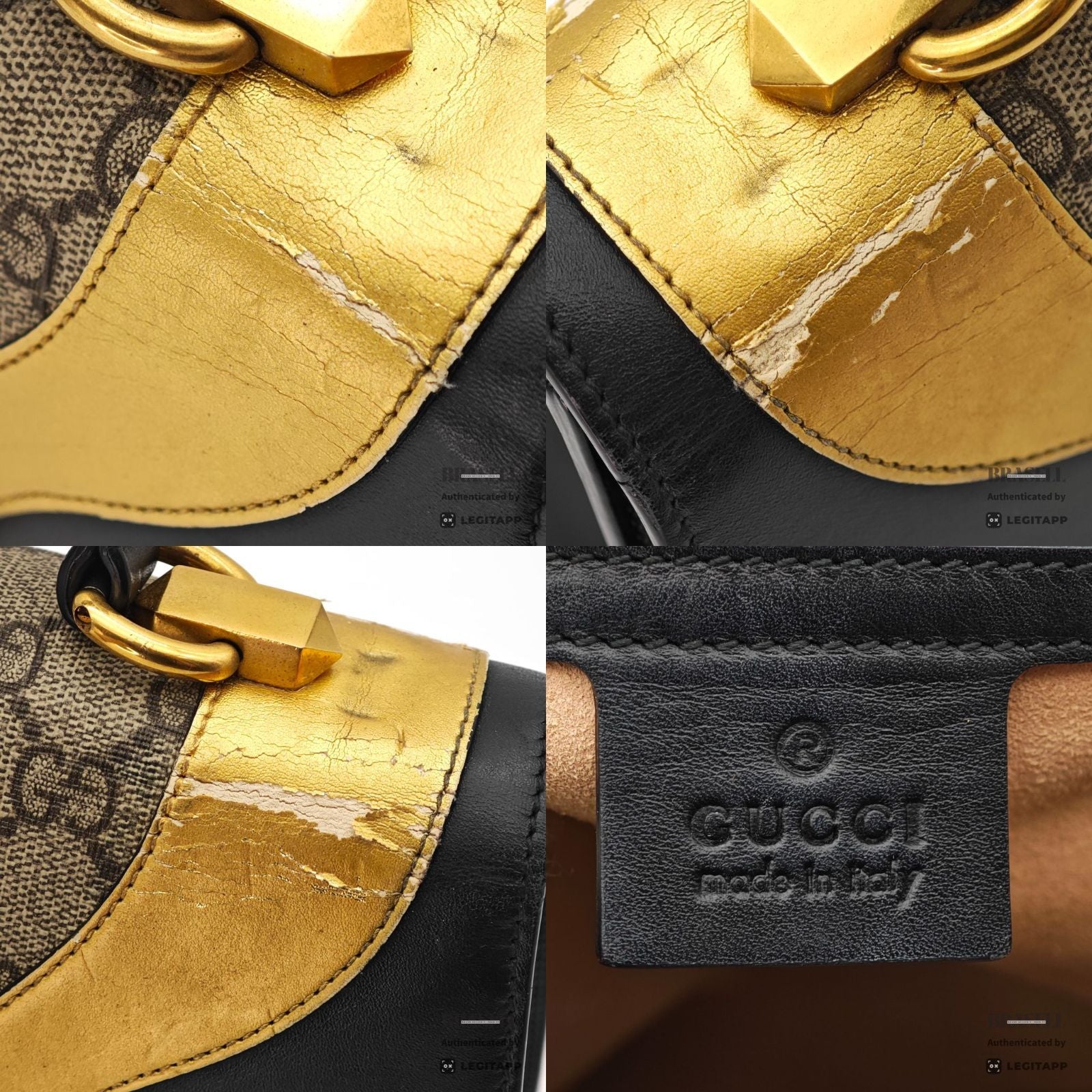 GUCCI Tiger Head Handbag 497996 Black Gold Beige Top Handle【ImportFeeFREE】