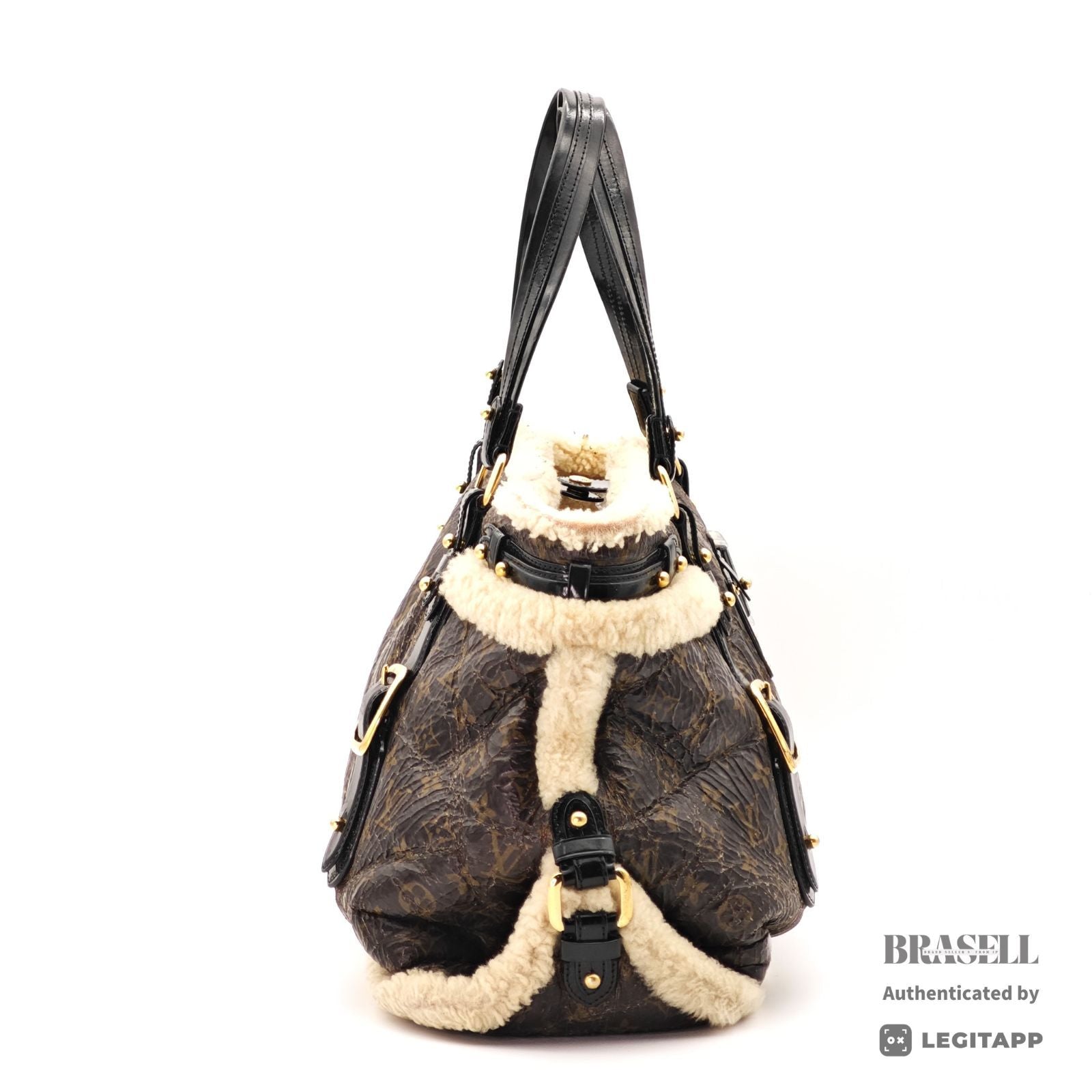 LOUIS VUITTON Storm Shearling M95574 Monogram Handbag Brown 【ImportFeeFREE】
