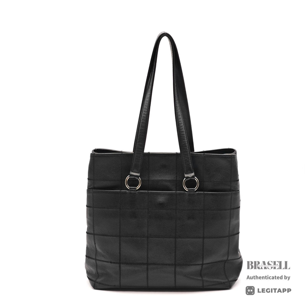 CHANEL Chocolate Bar Calfskin Shoulder Tote Hand Bag Black 【ImportFeeFREE】