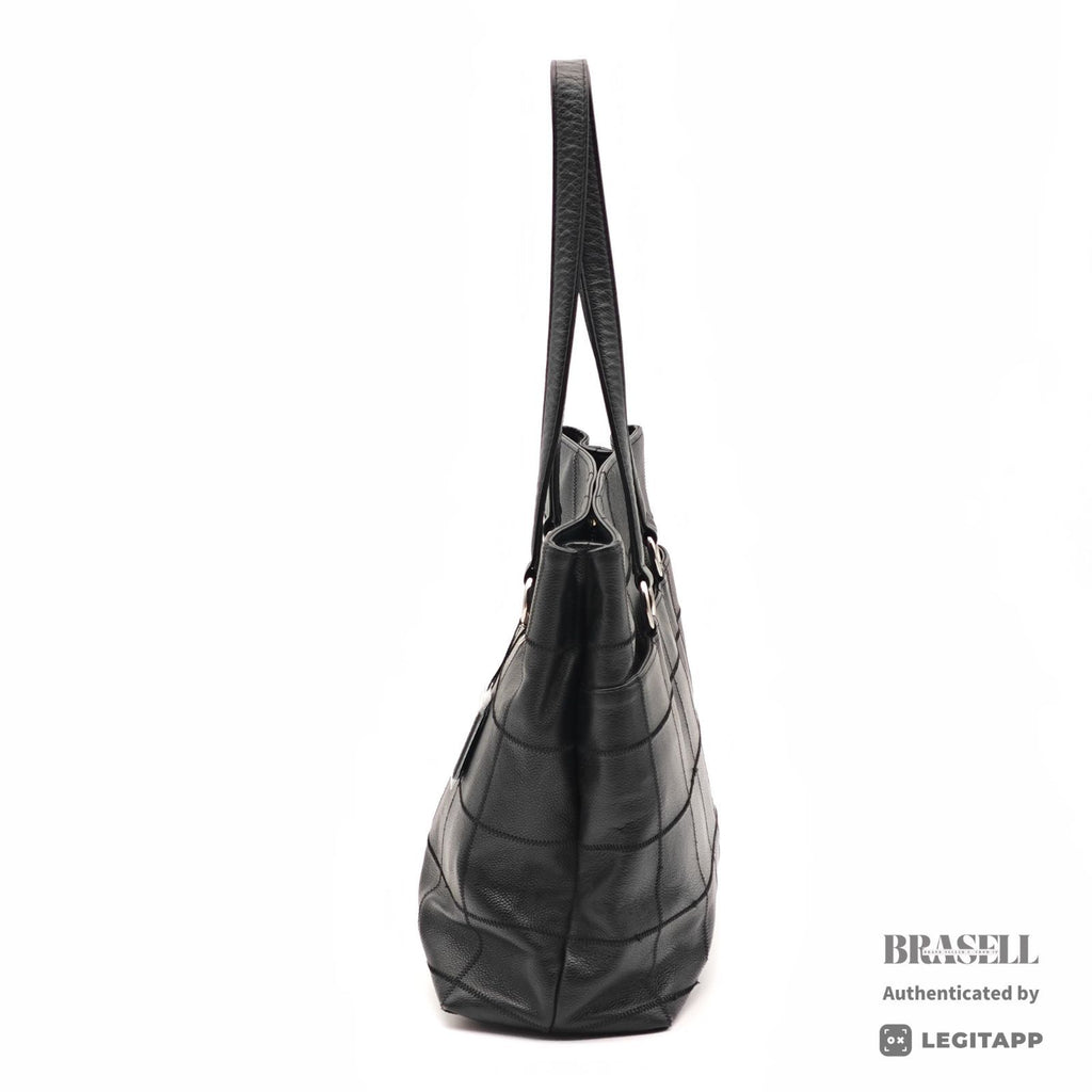 CHANEL Chocolate Bar Calfskin Shoulder Tote Hand Bag Black 【ImportFeeFREE】