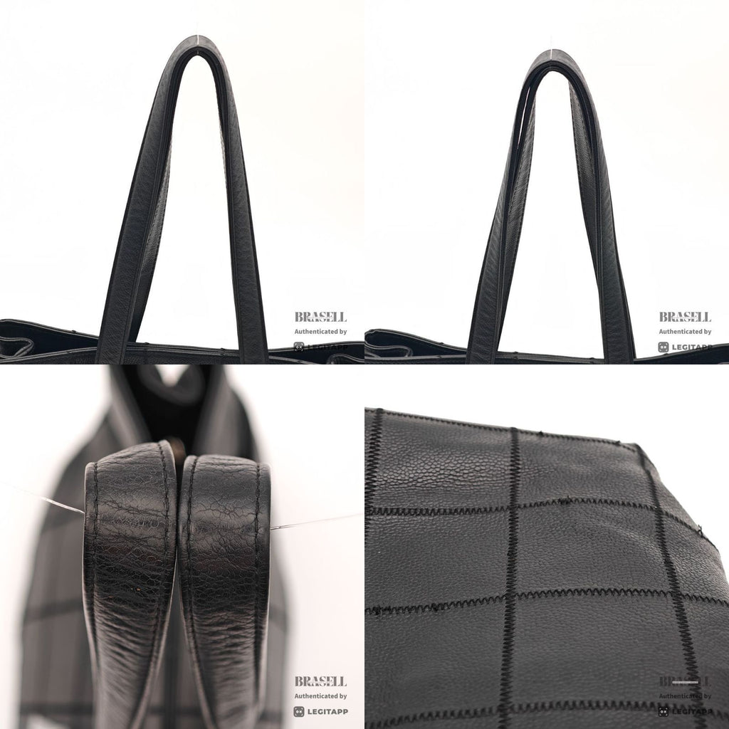 CHANEL Chocolate Bar Calfskin Shoulder Tote Hand Bag Black 【ImportFeeFREE】
