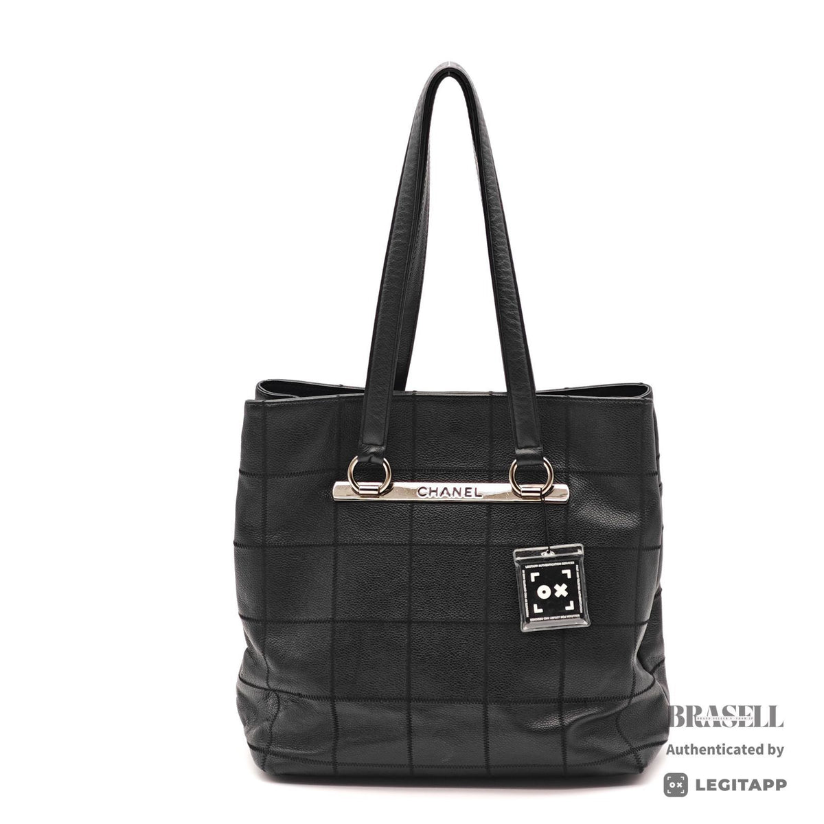 CHANEL Chocolate Bar Calfskin Shoulder Tote Hand Bag Black 【ImportFeeFREE】