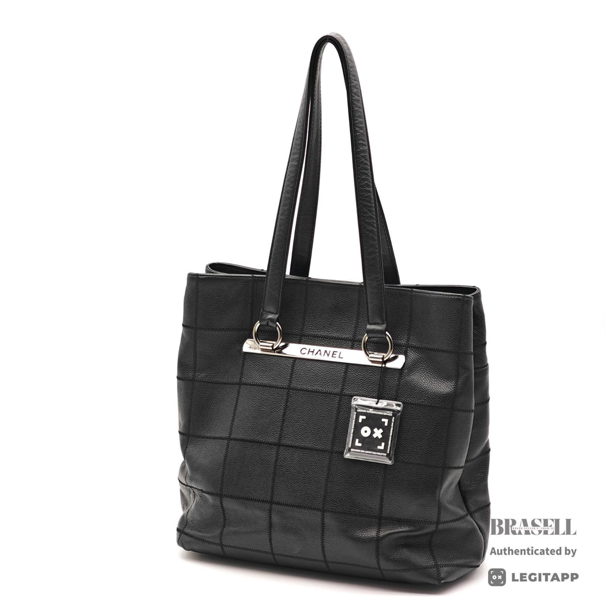 CHANEL Chocolate Bar Calfskin Shoulder Tote Hand Bag Black 【ImportFeeFREE】