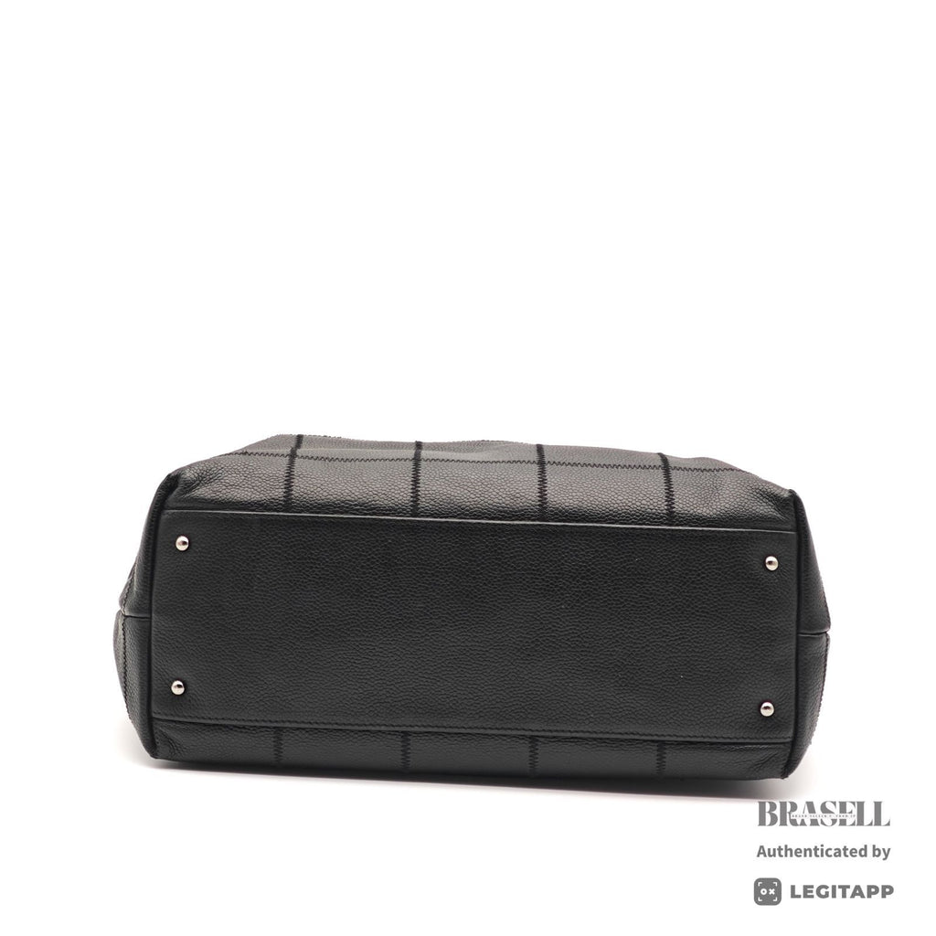CHANEL Chocolate Bar Calfskin Shoulder Tote Hand Bag Black 【ImportFeeFREE】