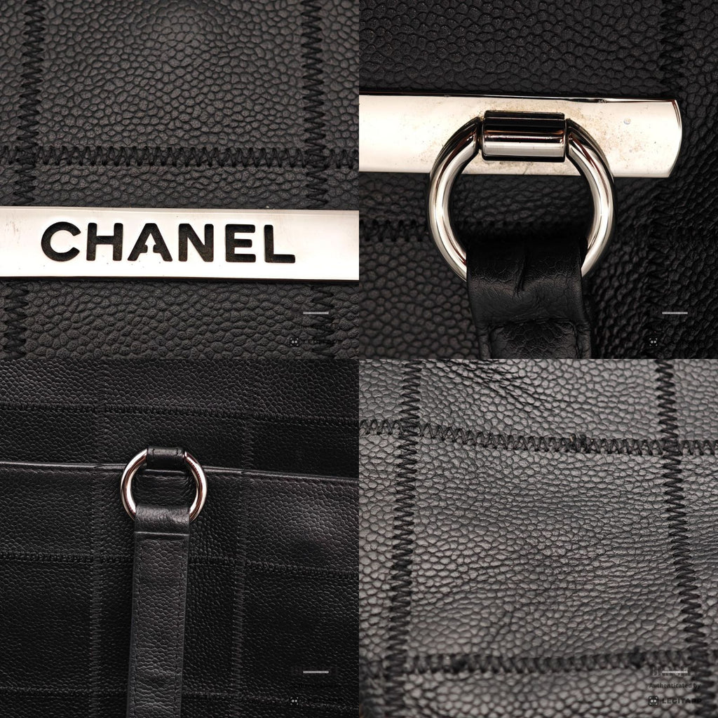 CHANEL Chocolate Bar Calfskin Shoulder Tote Hand Bag Black 【ImportFeeFREE】