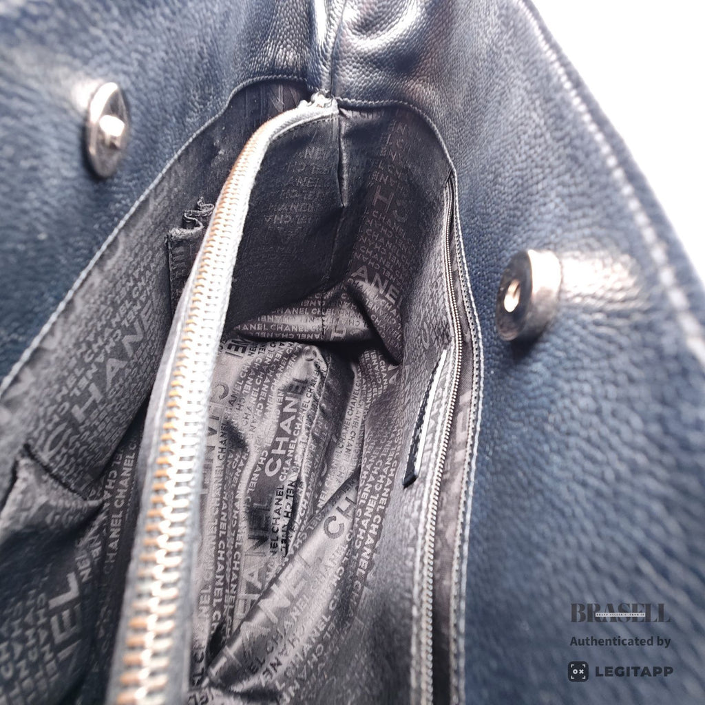 CHANEL Chocolate Bar Calfskin Shoulder Tote Hand Bag Black 【ImportFeeFREE】