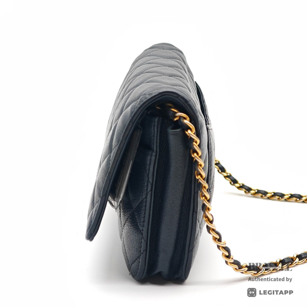 CHANEL WOC Chain Shoulder Bag Crossbody Navy Leather Women 【ImportFeeFREE】