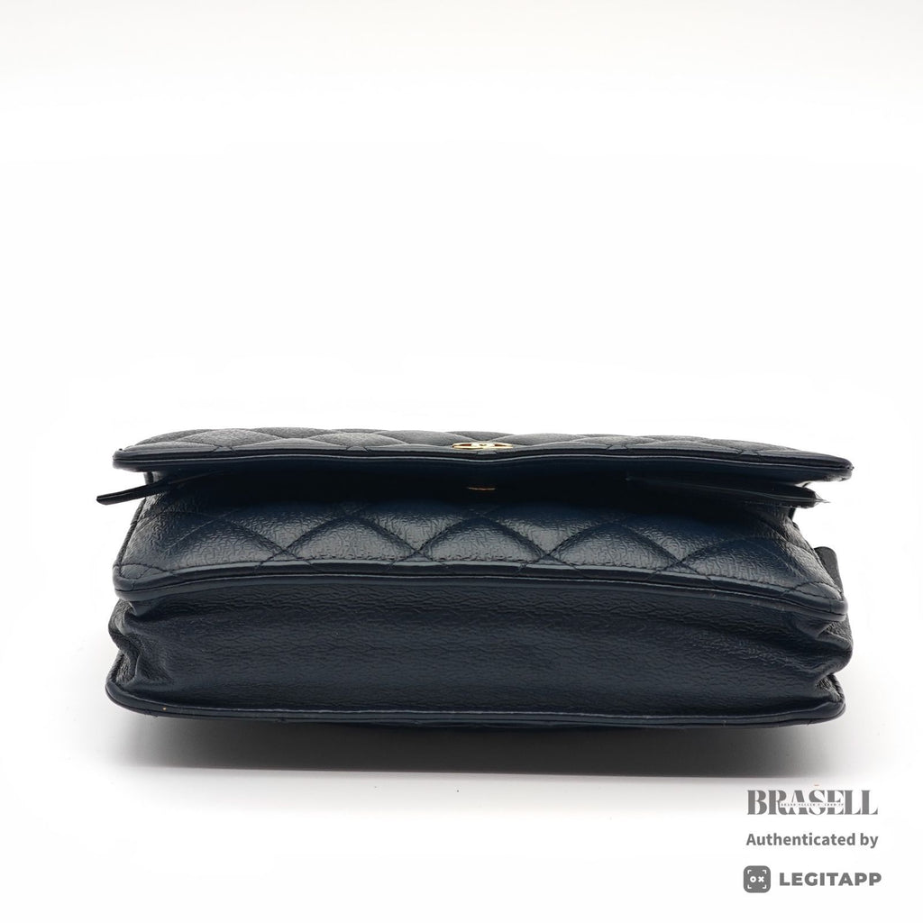 CHANEL WOC Chain Shoulder Bag Crossbody Navy Leather Women 【ImportFeeFREE】