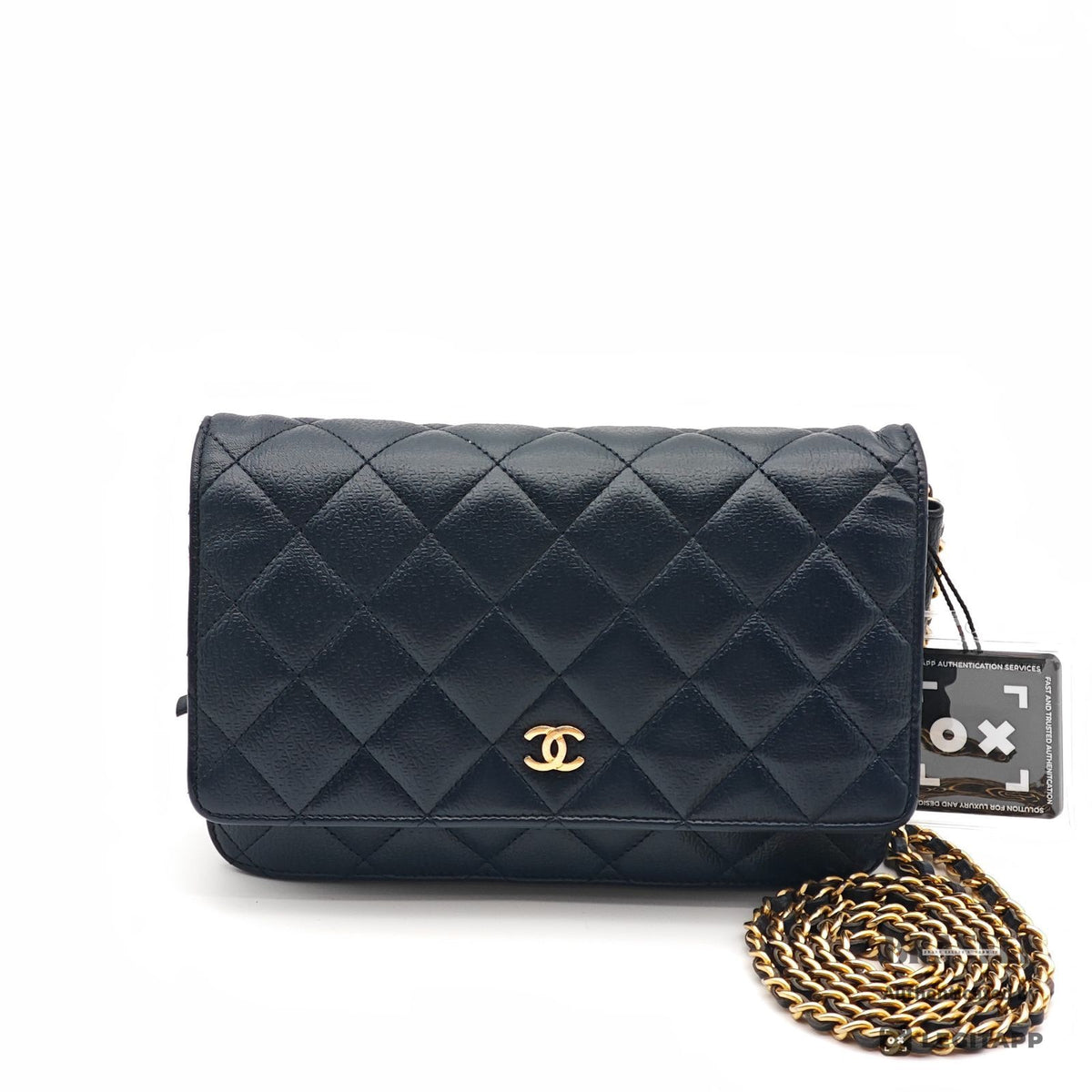 CHANEL WOC Chain Shoulder Bag Crossbody Navy Leather Women 【ImportFeeFREE】